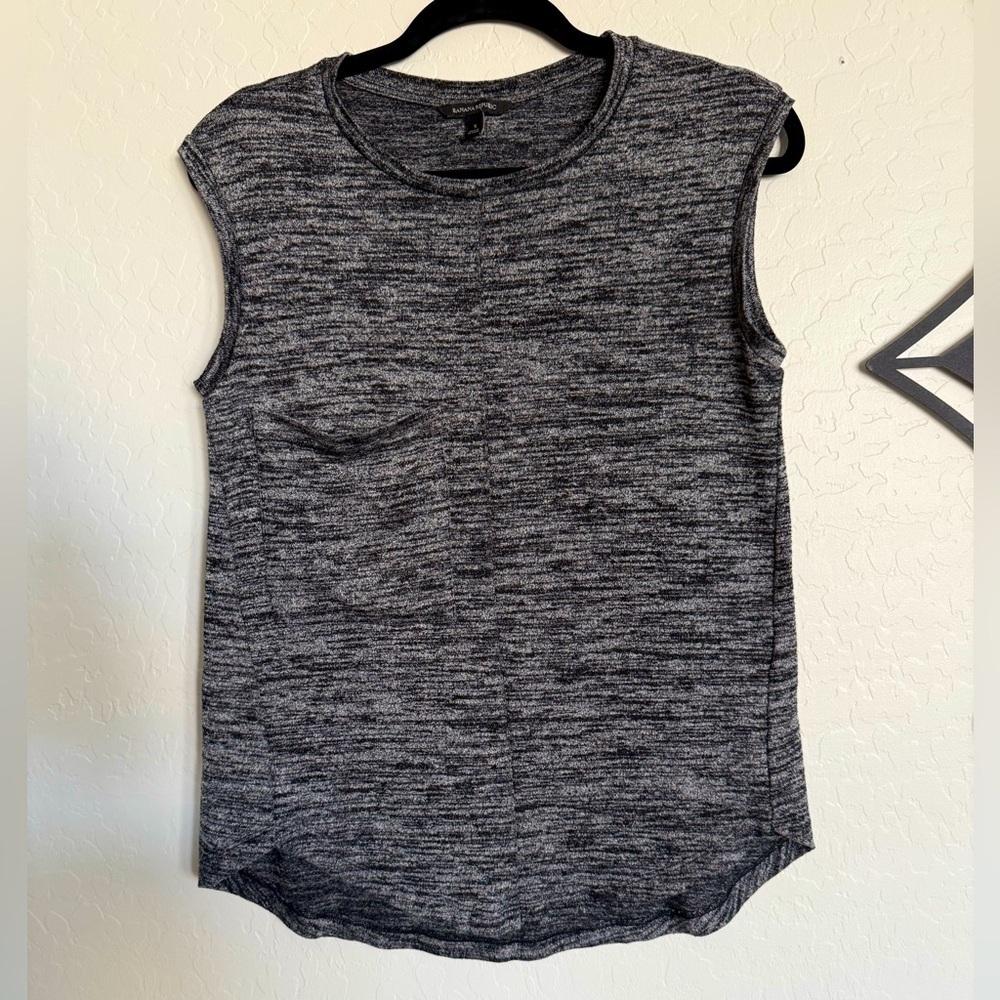 BANANA REPUBLIC Black and Gray Marled Sleeveless Knit Top - Small